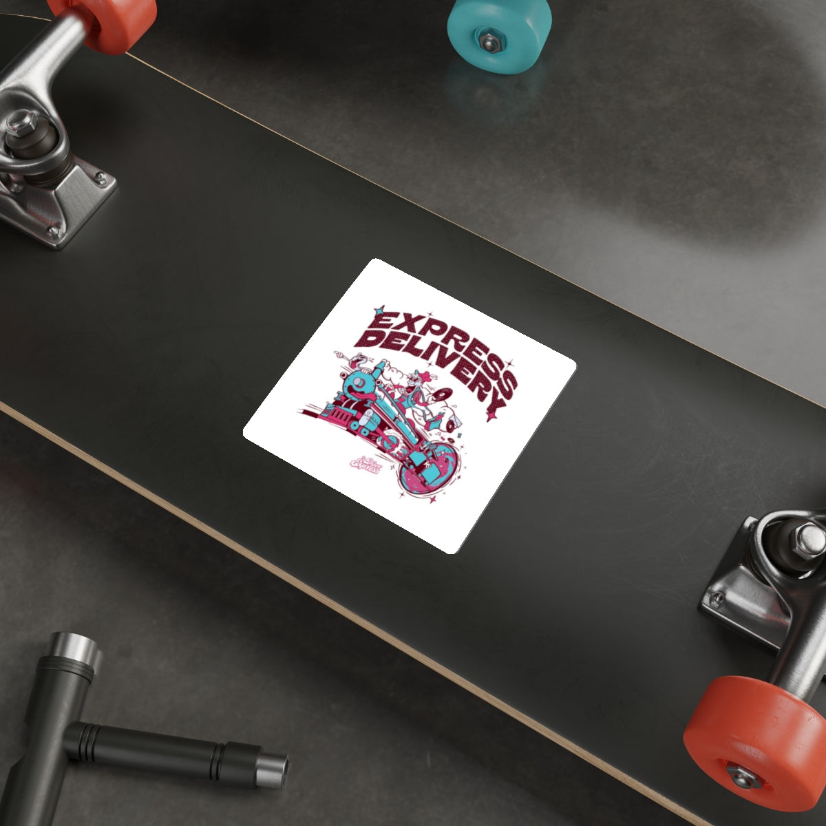 Express Delivery Die-Cut Sticker - Retro Train Cartoon Graphic