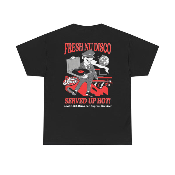 Fresh Nu Disco, Served Up Hot! - Red Illustrated Character Tee on Black