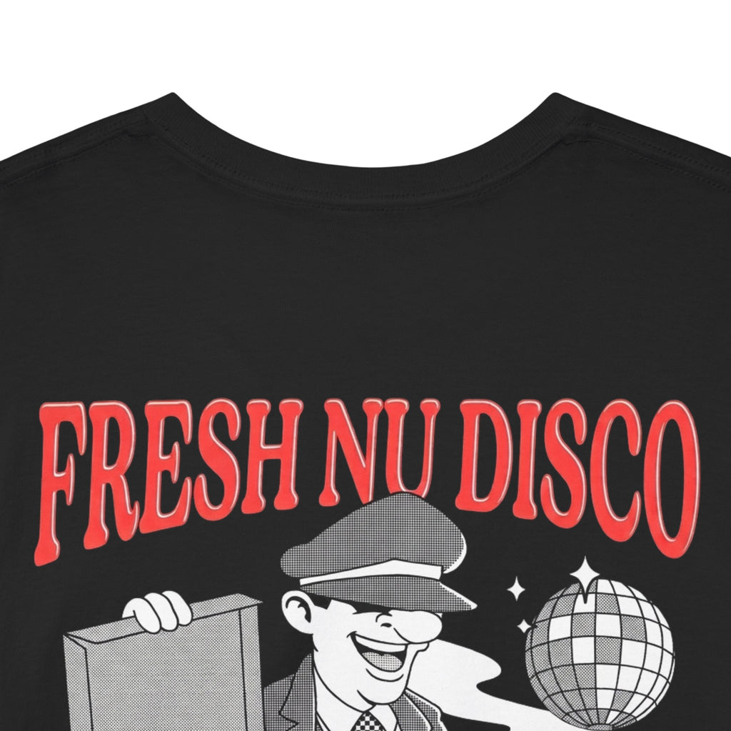 Fresh Nu Disco, Served Up Hot! - Red Illustrated Character Tee on Black