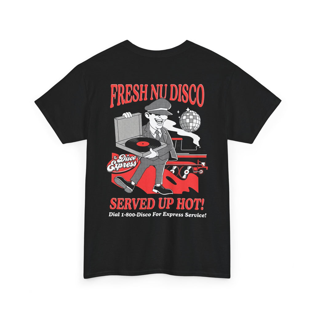 Fresh Nu Disco, Served Up Hot! - Red Illustrated Character Tee on Black