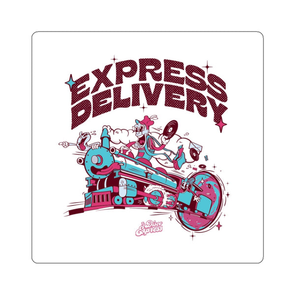 Express Delivery Die-Cut Sticker - Retro Train Cartoon Graphic