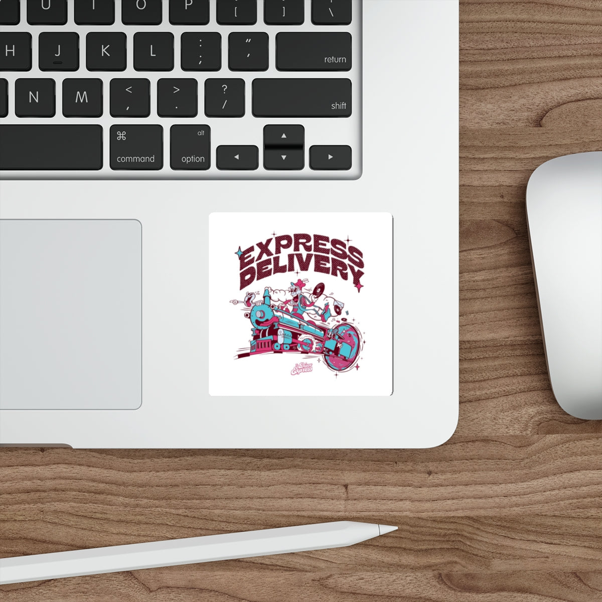 Express Delivery Die-Cut Sticker - Retro Train Cartoon Graphic
