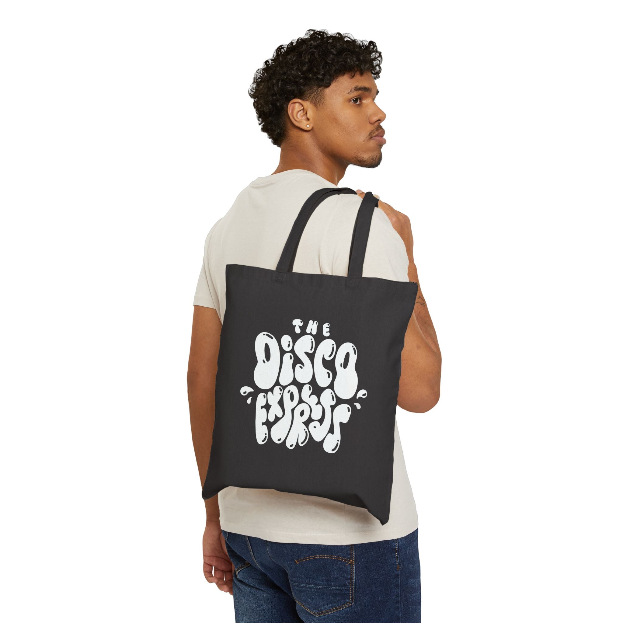 The Disco Express - Doubled Sided Drip Funk Canvas Tote Bag - Plain Natural Cotton Reusable Market Tote