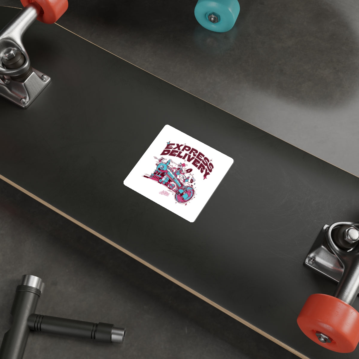 Express Delivery Die-Cut Sticker - Retro Train Cartoon Graphic