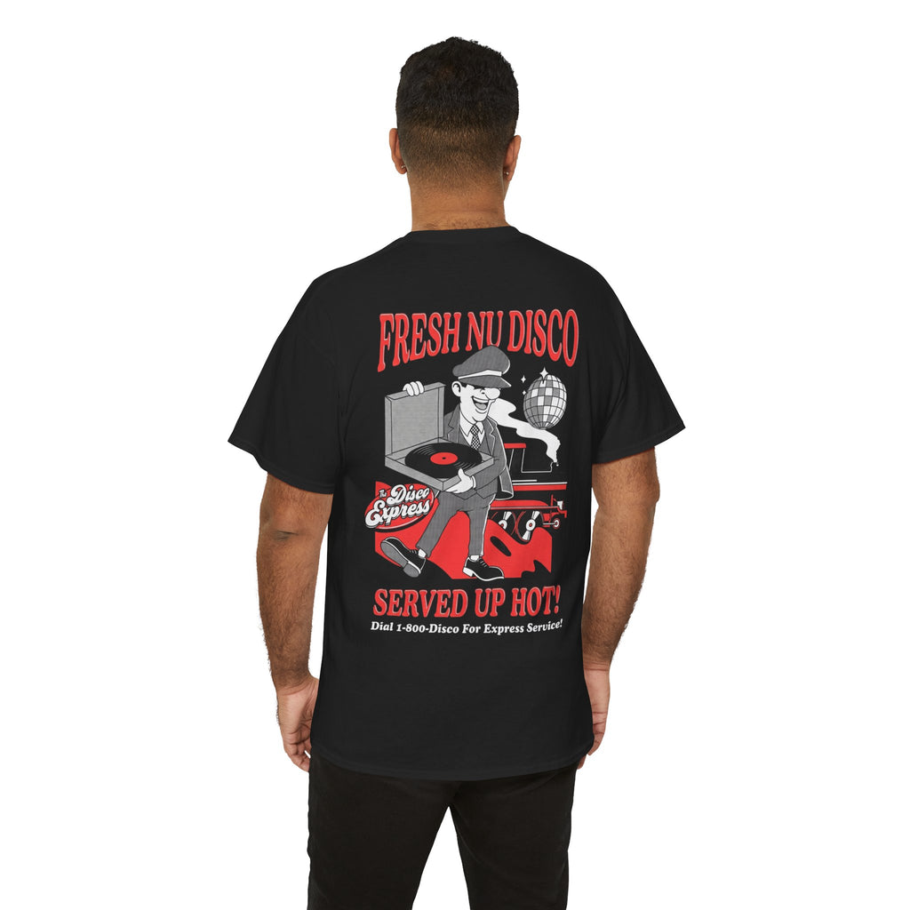 Fresh Nu Disco, Served Up Hot! - Red Illustrated Character Tee on Black